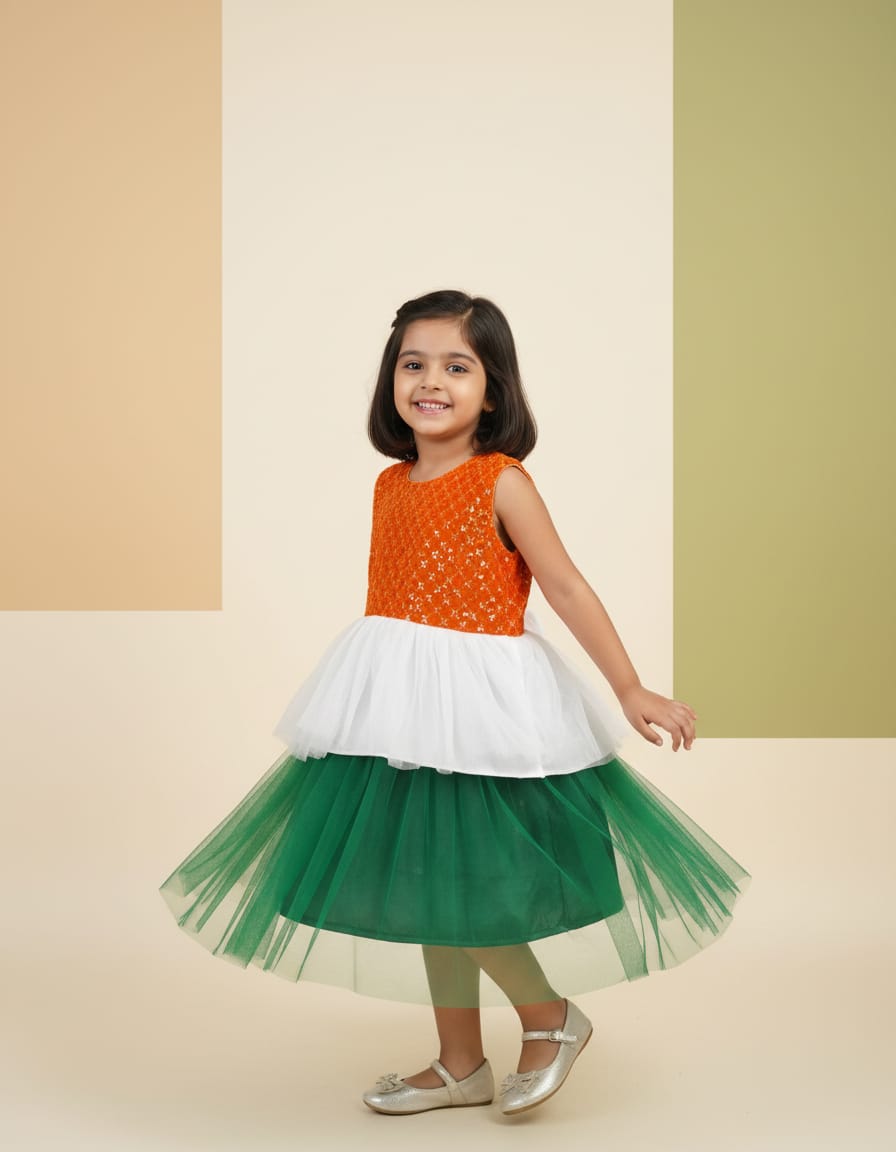 WhatsApp Image 2026-01-07 at 6.35.21 PM Tricolor / Tiranga Seqence frock Costume - Image 1